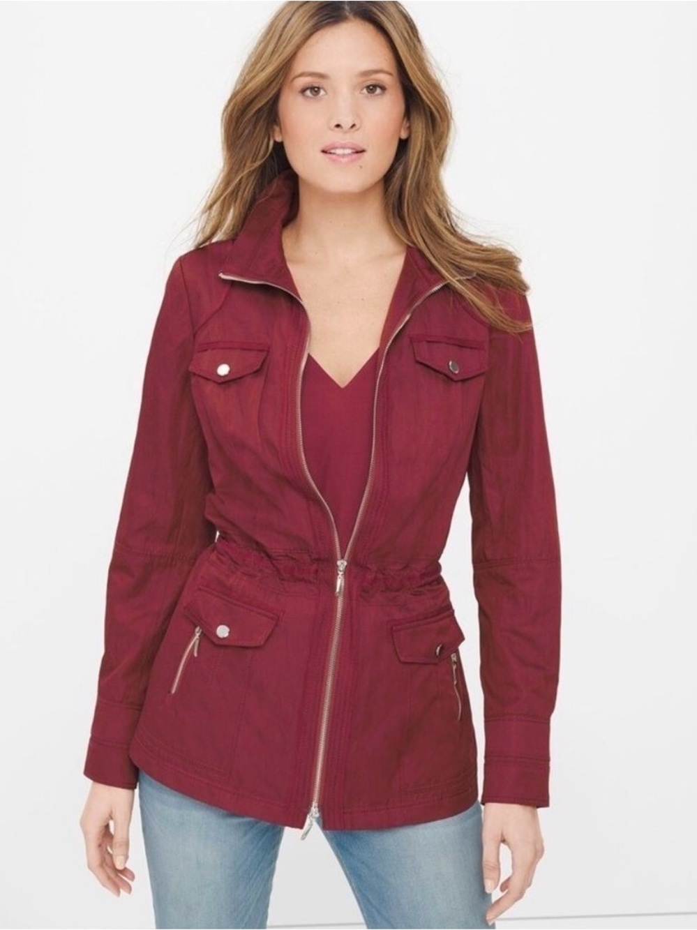 White House Black Market Brandied Cherry Military Parka Jacket 14 NWT